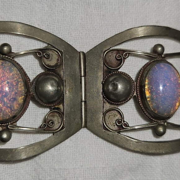 Dragon's breath open panel hinged bracelet made in Mexico possibly alpaca silver - Picture 6 of 6